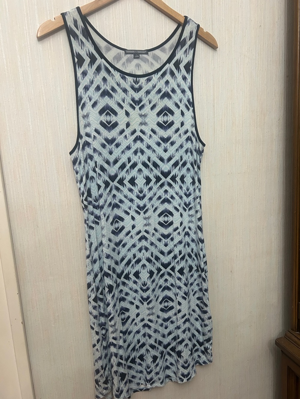 Large Navy Blue and White Geometric Stretchy Tank Dress Threads 4 Thought